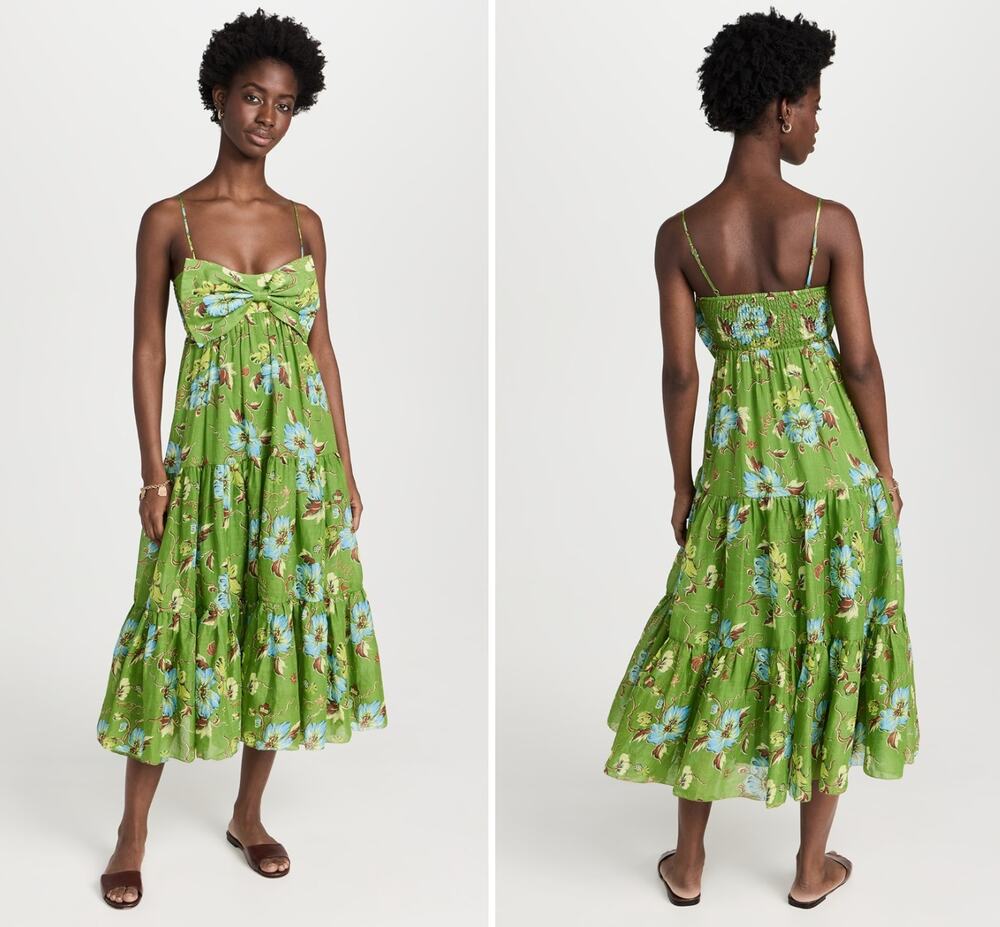 ALEMAIS Hotel Lamu Women's Green Print Midi Dress Size 8 NWT NEW vacation